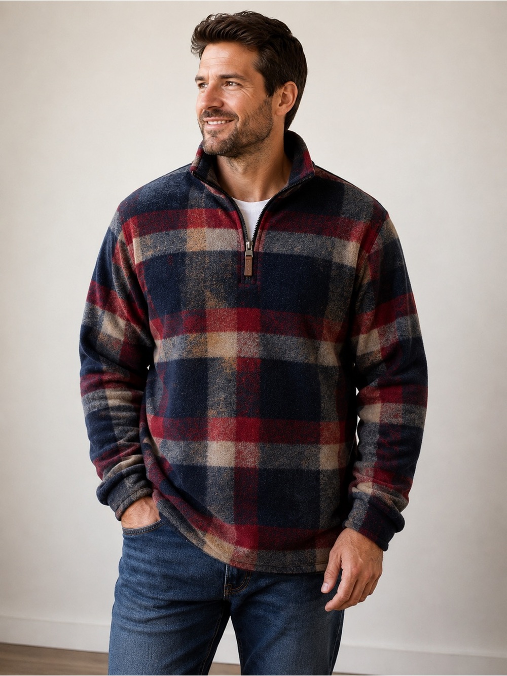 John Wayne Stock&Supply Men’s XXL Plaid Quarter Zip Pullover